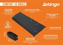 Vango Comfort 10 Single Self Inflating Mat -World Of Camping comfort 10 single infographic