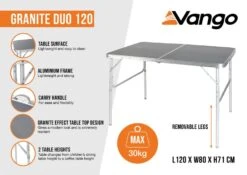 Vango Granite Duo 120 Table -World Of Camping granite duo 120 infographic medium